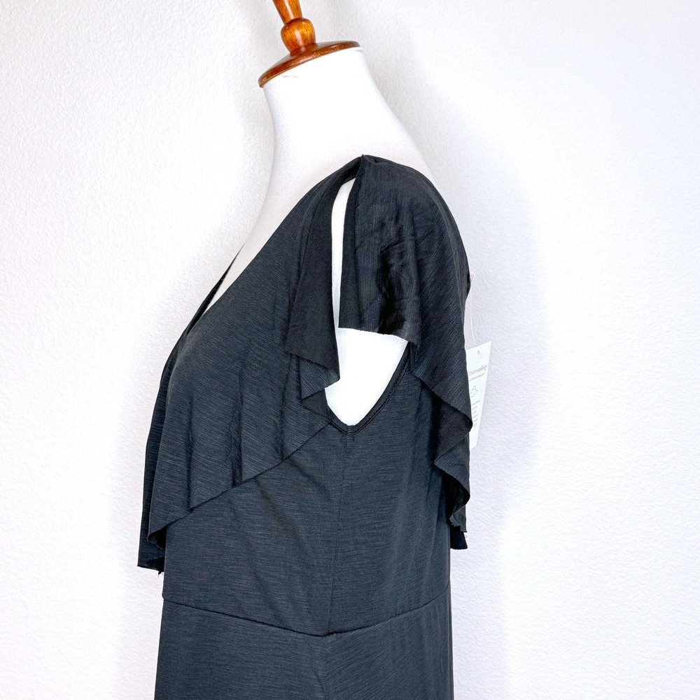 SOFT SURROUNDINGS NWT Sleeveless Maxi Dress M Black Modal Knit Raw Hems Casual - Picture 6 of 12